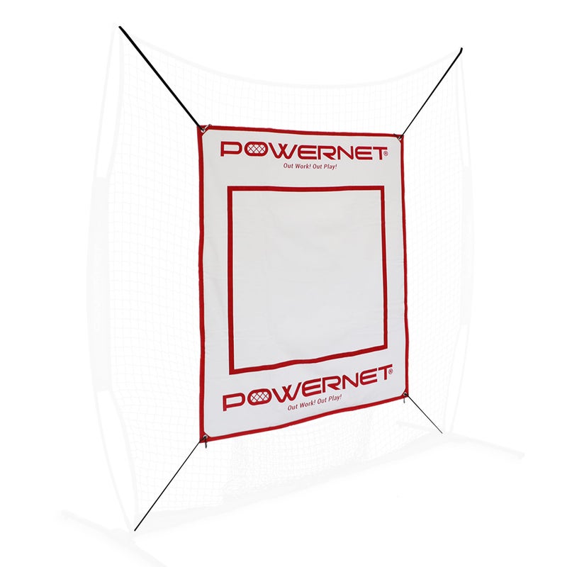 Powernet Power Pad Canvas Baseball & Softball Batting Pitching Backstop, Adjustable Height 46" x 59" Protection Area with Red Strike Zone, Perfect for Batting Cage or on Hitting Net - Image 1